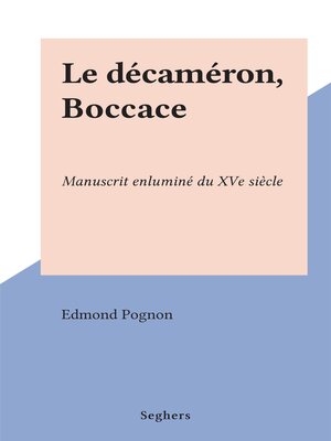 cover image of Le décaméron, Boccace